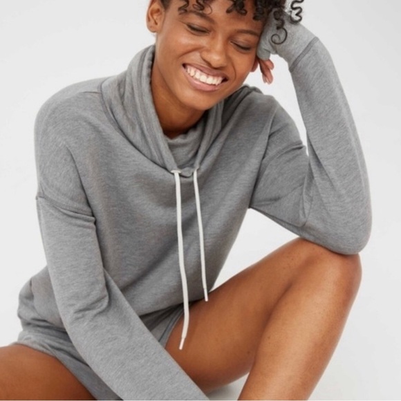 Aerie Ott Fleece Hoodie Grey Size XXL Mockneck Pullover Sweatshirt - Picture 3 of 6